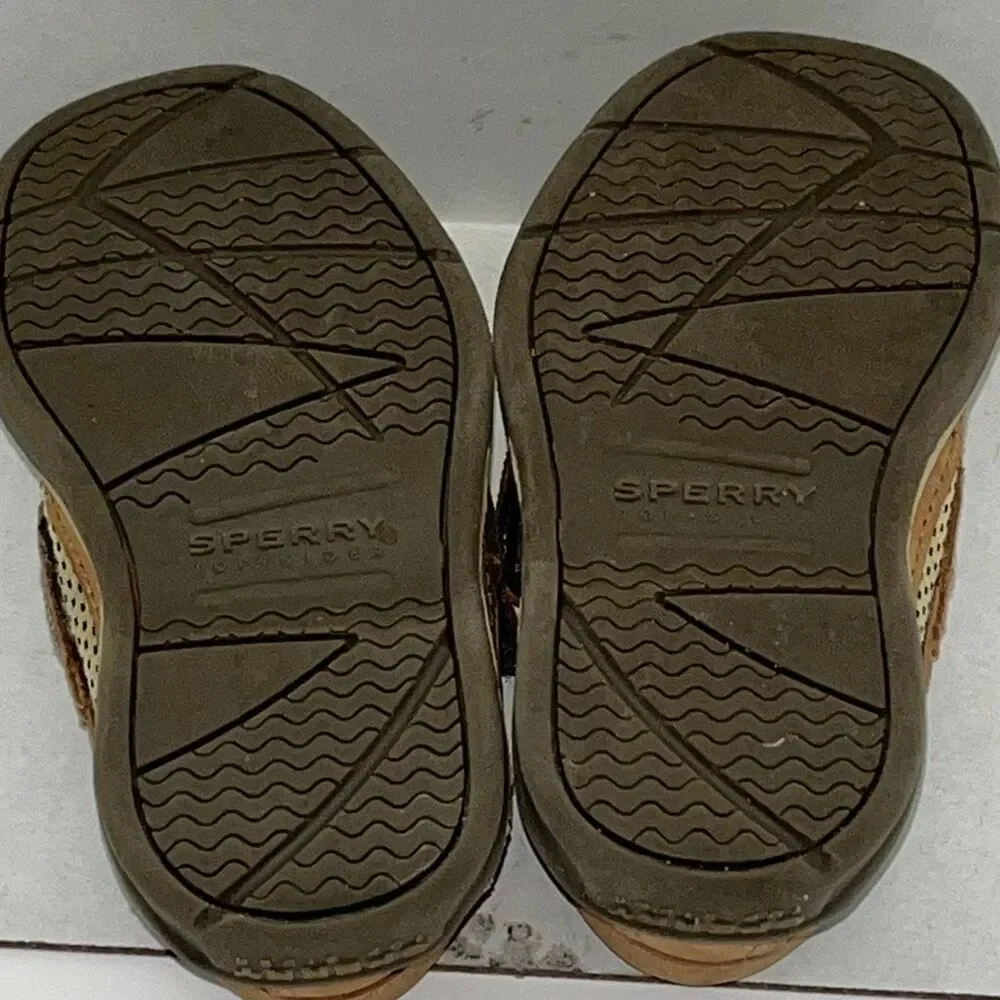 Sperry Youth Brown Leather Lace Up Lanyard‎ Top Sider Loafer Boat Shoes Size 5